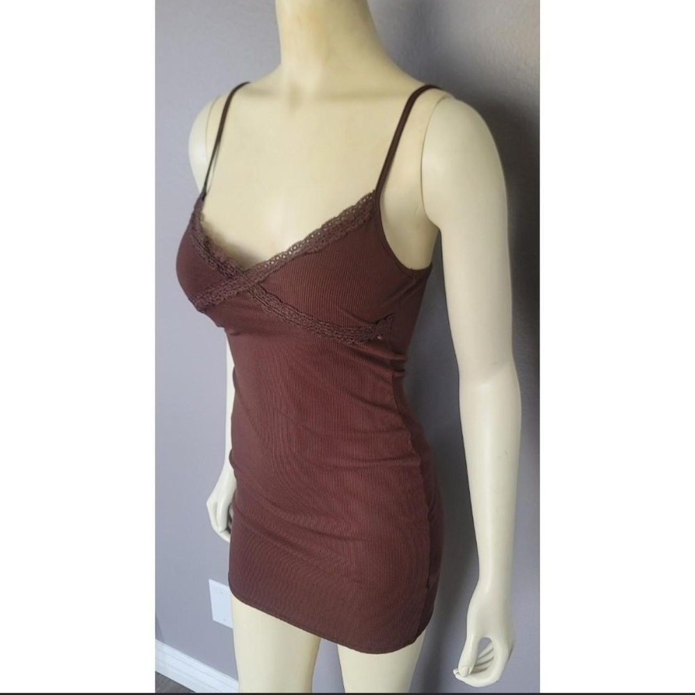 Brown Lace Trim Mini Dress